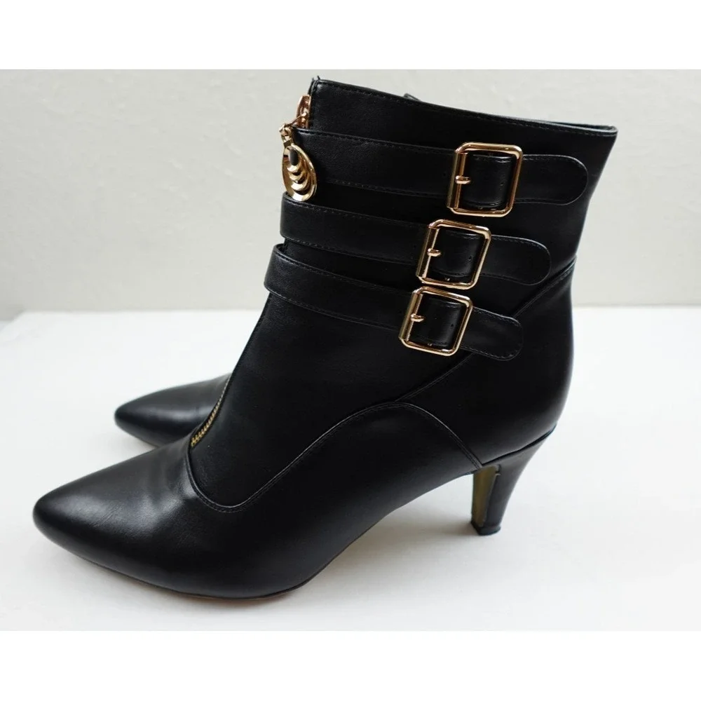 Women's IDIFU Black Buckle Strap Ankle‎ Boots Size 11